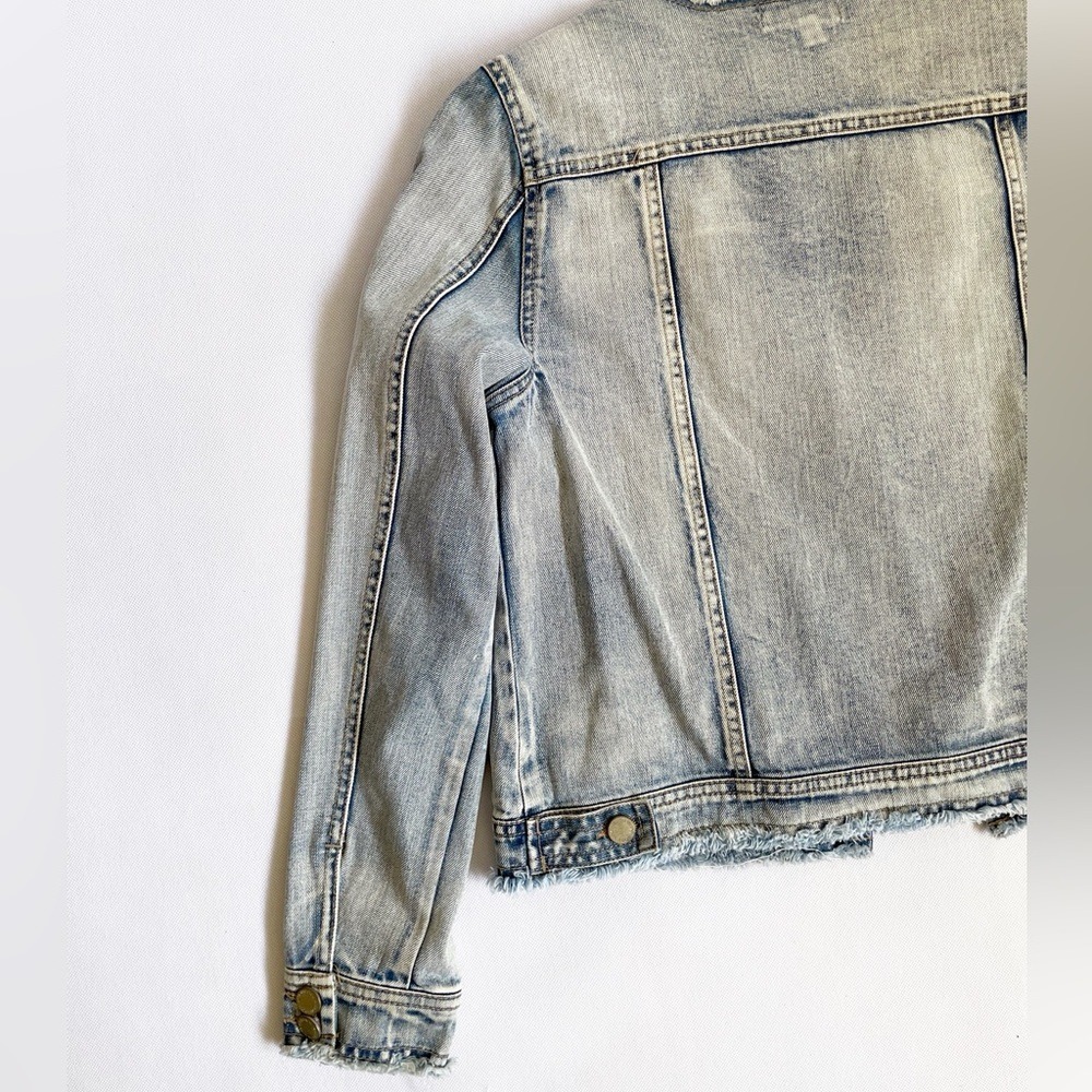 Wit & Wisdom Boho UrbanStreetwear Raw Hem Acid Wash Denim Jacket - Picture 11 of 13